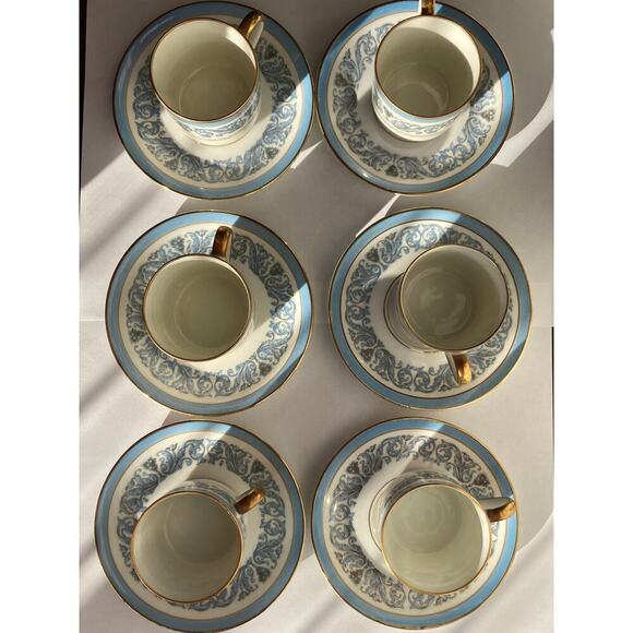 Vtg Charles Ahrenfeldt Limoges Frontenac Footed Demitasse Cups And Saucers 6 Set - Picture 4 of 17